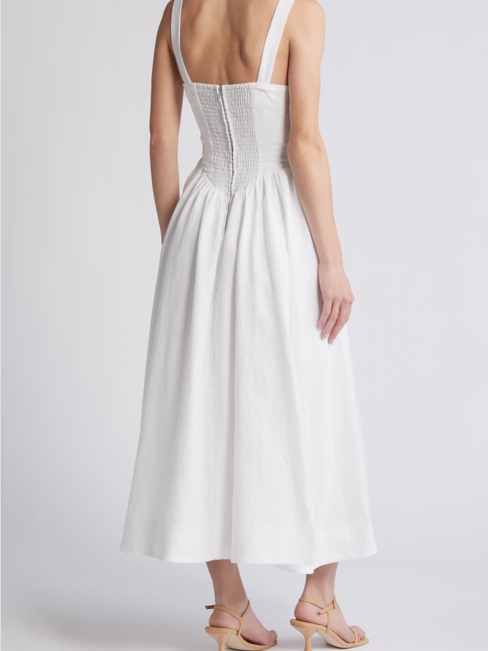 Reformation Balia Linen White Scoop-Neck Midi Dress - Picture 2 of 6